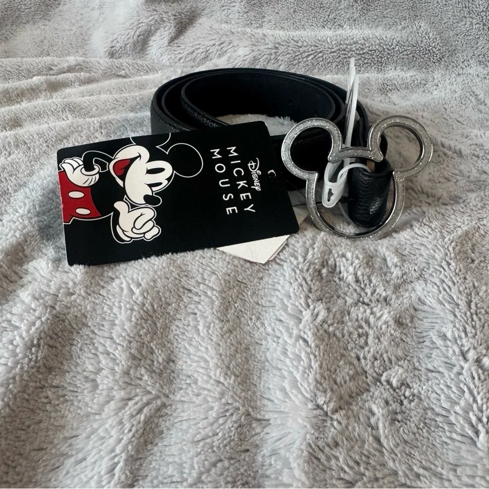Disney Embellished Mickey Logo Black‎ Faux Leather Belt Size Medium